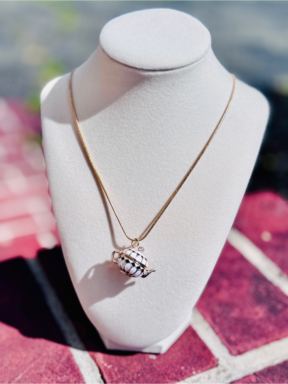 Teapot Locket Necklace | 36” Adjustable Chain | Kate Spade Inspired